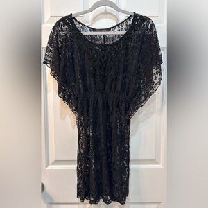 HeartSoul Black Lace Cover Up Women Sz S Whimsigoth Dark Fairy Batwing‎ Dress